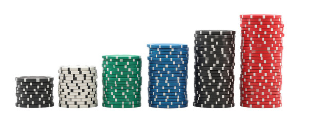 Fototapeta premium Stacks of colorful poker chips progression