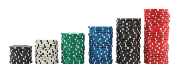 Stacks of colorful poker chips progression