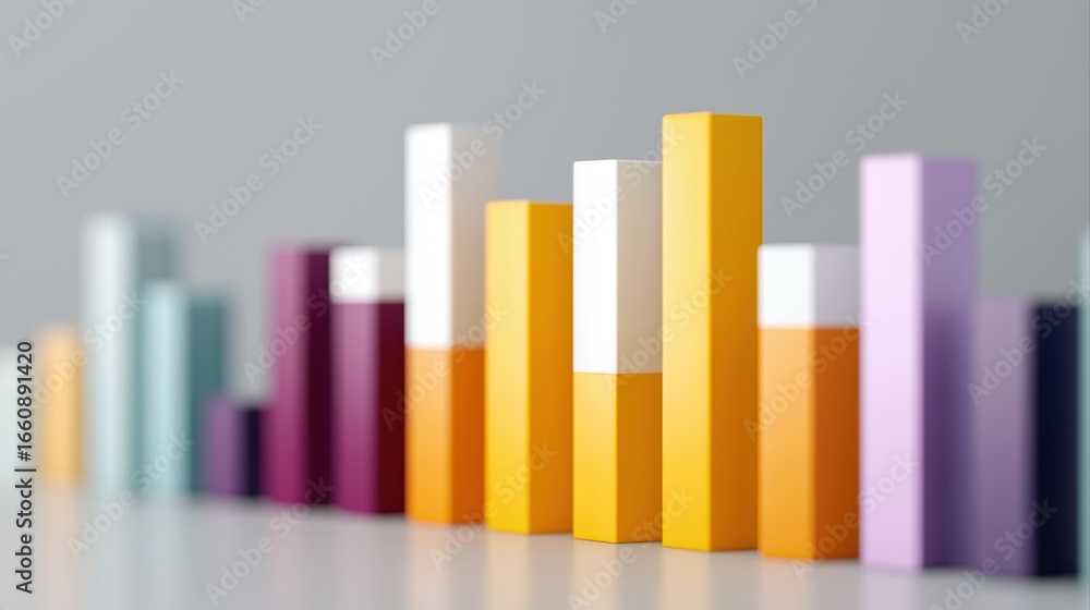 Poster Colorful 3D Bar Graph Displaying Increasing Data Trends on a Light Background
