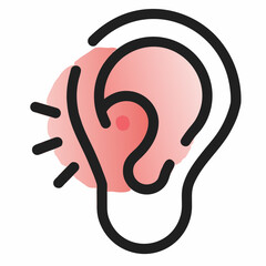 A simple illustration of a human ear with pain or discomfort indicated