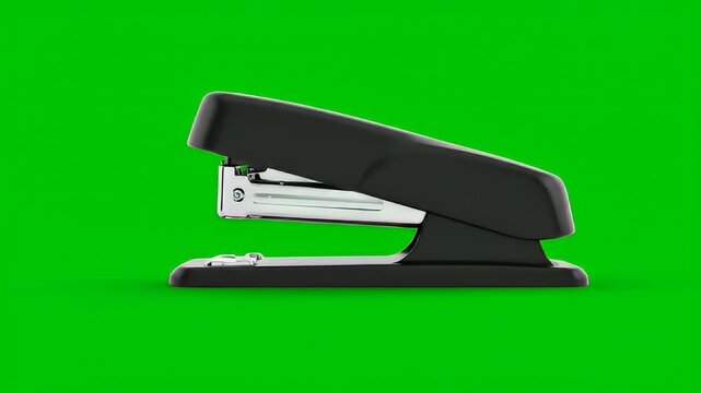 Black stapler on green background