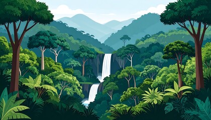 Lush Rainforest Waterfall Landscape.