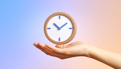 3D clock icon and check mark floating above a hand