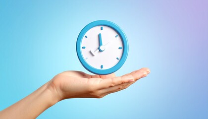 3D clock icon and check mark floating above a hand