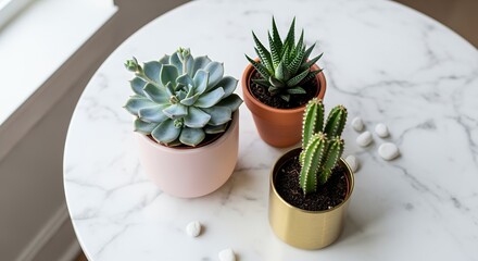 Obraz premium Succulents and Cactus on Marble Tabletop