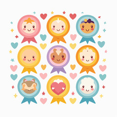 Diverse Cartoon Faces with Hearts and Stars.