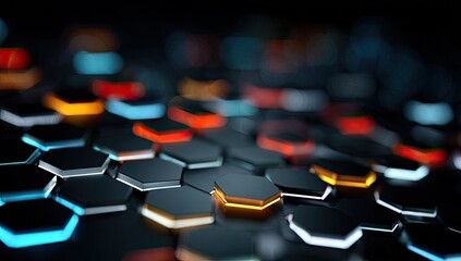 Obraz premium Abstract hexagonal grid, illuminated with vibrant colors, creating a futuristic, technological design