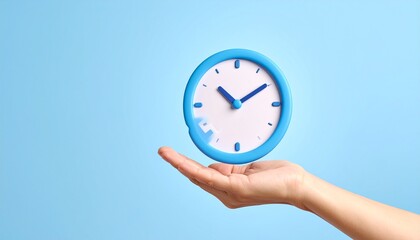 3D clock icon and check mark floating above a hand
