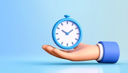 3D clock icon and check mark floating above a hand