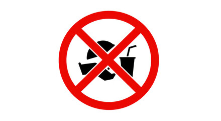 Prohibition sign against consuming food and drinks indoors isolated on white background emphasizing cleanliness