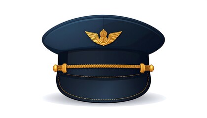 Classic Navy Blue Pilots Cap with Golden Wings Emblem and Braid.