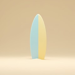 Fototapeta premium Minimalist Pastel Surfboard Standing in Sand: Summer Beach Vacation and Ocean Lifestyle