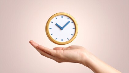 3D clock icon and check mark floating above a hand