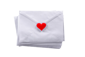 White Envelope with a Red Heart on Isolated White Background File with Clipping Path.
