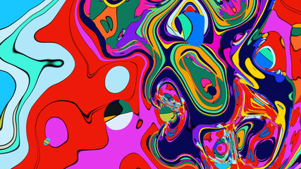 Close up of swirling vibrant colors creating an abstract fluid, and psychedelic pattern design effect