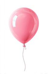 A single, vibrant pink balloon, smooth and glossy, floats against a white background.  A thin, coiled string descends from the balloon