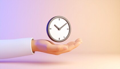 3D clock icon and check mark floating above a hand