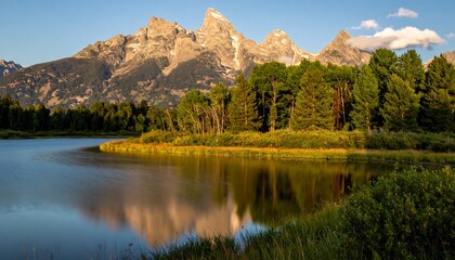 Fototapeta premium Scenic mountain lake vista at dawn