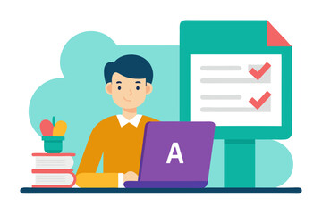 Flat Design Student Submitting Thesis with AI Platform Illustration