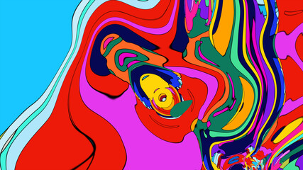 Close up of swirling vibrant colors creating an abstract fluid, and psychedelic pattern design effect