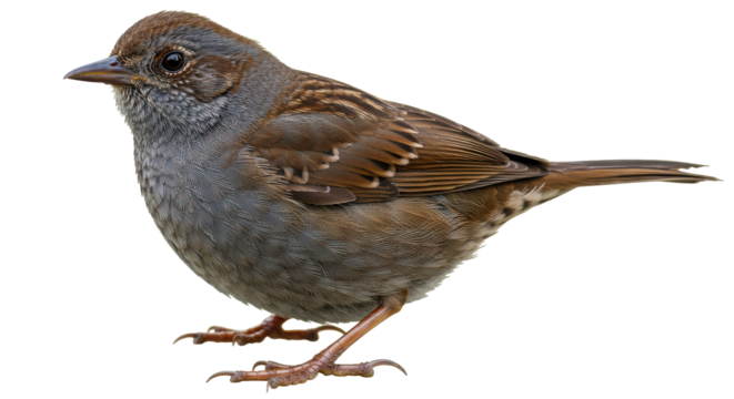 Close-up of a sparrow perched on a branch showcasing its detailed feathers and surroundings isolated on white background