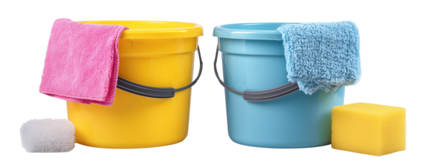 Two buckets with cloths and sponges