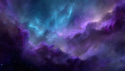 Fototapeta premium Cosmic nebula, vibrant purple and blue hues, swirling clouds of stardust