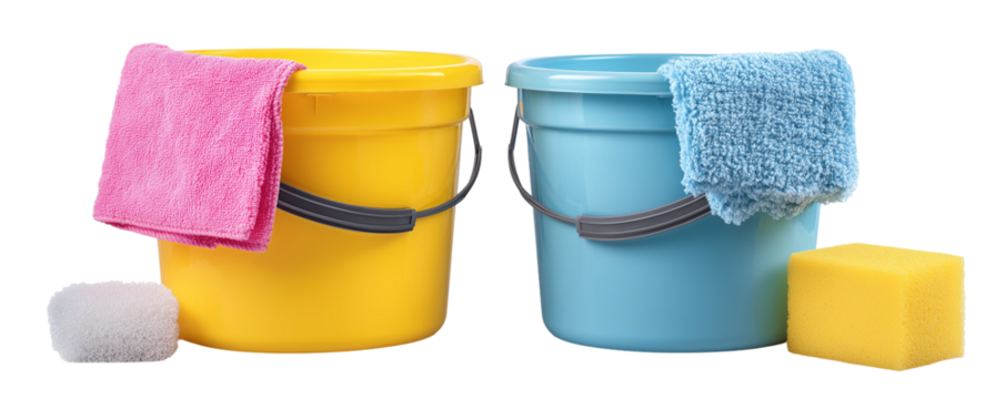 Two buckets with cloths and sponges