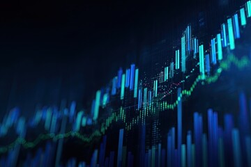 Abstract digital chart display with various colored stock, financial, or market data bars