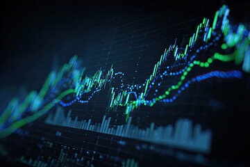 Close-up of financial chart with upward trends