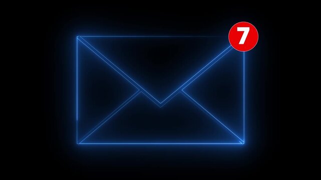 Glowing neon message box icon animation video notice receive massage animated sign symbol. Message mail box, 4k. Pulsing Neon Blue mail Box Animation: Glowing Mail Inbox Icon on black background.