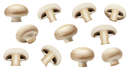 Freshly harvested mushrooms isolated on white background arranged ideal for culinary use