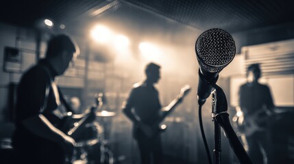 Microphone Foreground with Musicians in Background