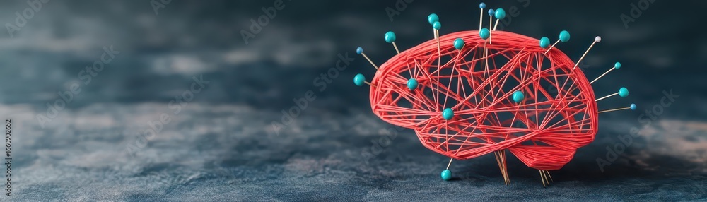Aufkleber highly detailed digital illustration of a red brain-shaped network with interconnected nodes and lin