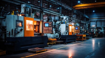 Row of Milling Machines in Industrial Factory