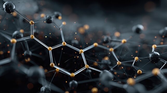 Abstract 3D rendering of a molecular structure with dark background - Powered by Adobe