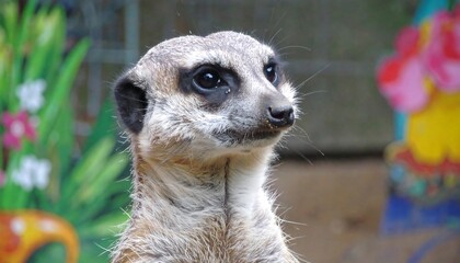 Close-up of a watchful meerkat with an inquisitive expression and striking features