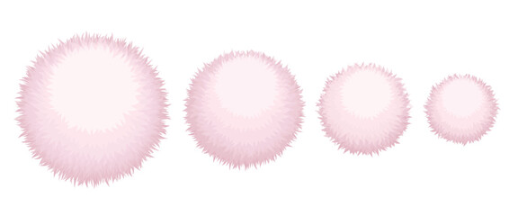 Set of four pink fluffy pom poms in different sizes