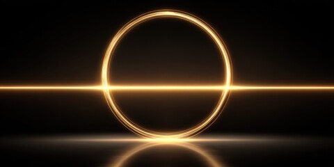 Glowing golden ring and line on dark background, reflected below