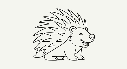 Smiling Hedgehog Line Art Illustration on White Background