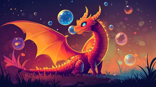 Colorful dragon with bubbles