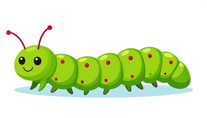 Cheerful Green Caterpillar Cartoon Illustration for Children's Themes and Designs