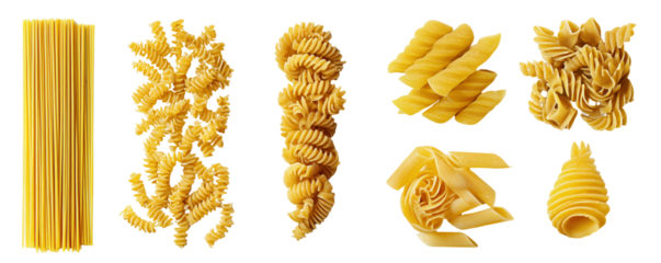 Various types of pasta noodles displayed