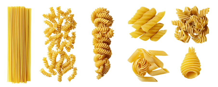 Various types of pasta noodles displayed - Powered by Adobe