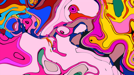 Close up of swirling vibrant colors creating an abstract fluid, and psychedelic pattern design effect
