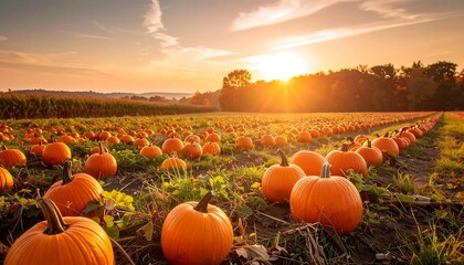 Autumn Sunset Pumpkin Patch Harvest.