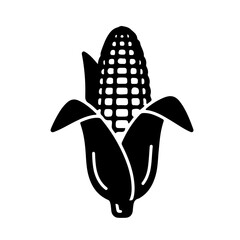 Black and white corn cob vector icon with open husk