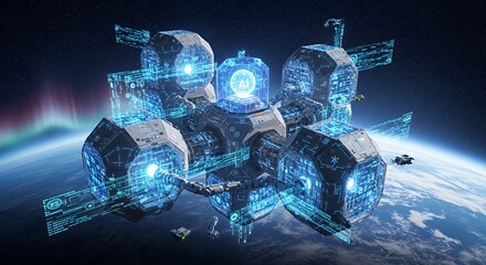 Futuristic Space Station Orbiting Earth