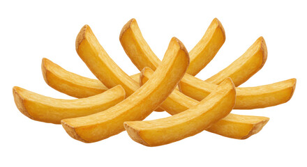 Crispy potato wedges casually arranged attractively displayed isolated on clean white background