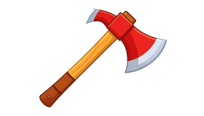 Cartoon style fire axe isolated on a white background for cutting wood